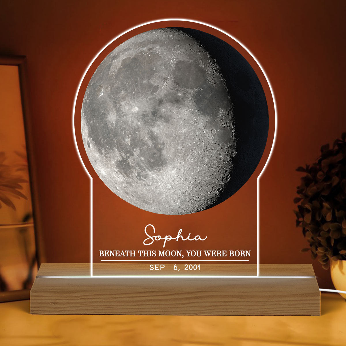 Under This Moon You Became My Mom Dad Moon Phase Art Personalized Acrylic Plaque With LED Night Light, Gift For Mom, Gift For Dad