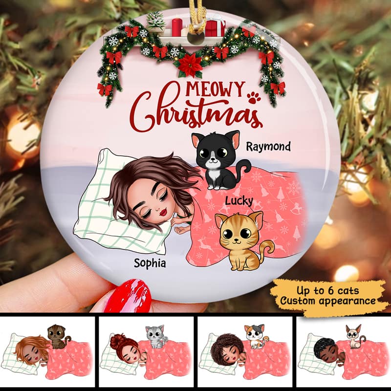 Sleeping Girl And Cats Christmas Personalized Circle Ornament