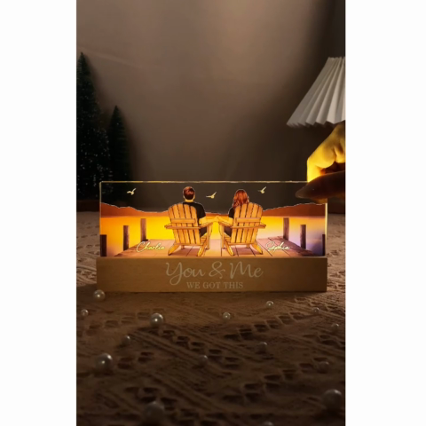 Couple Sitting On The Bridge, Lake Dock Personalized Acrylic Block LED Night Light, Heartfelt 2025  Gift For Couple, For Her, Girlfriend, Wife