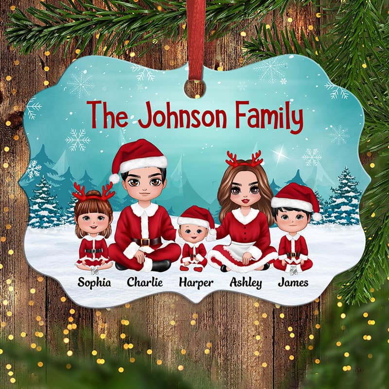 Family Christmas Costume Sitting In Snow Personalized Christmas Ornament