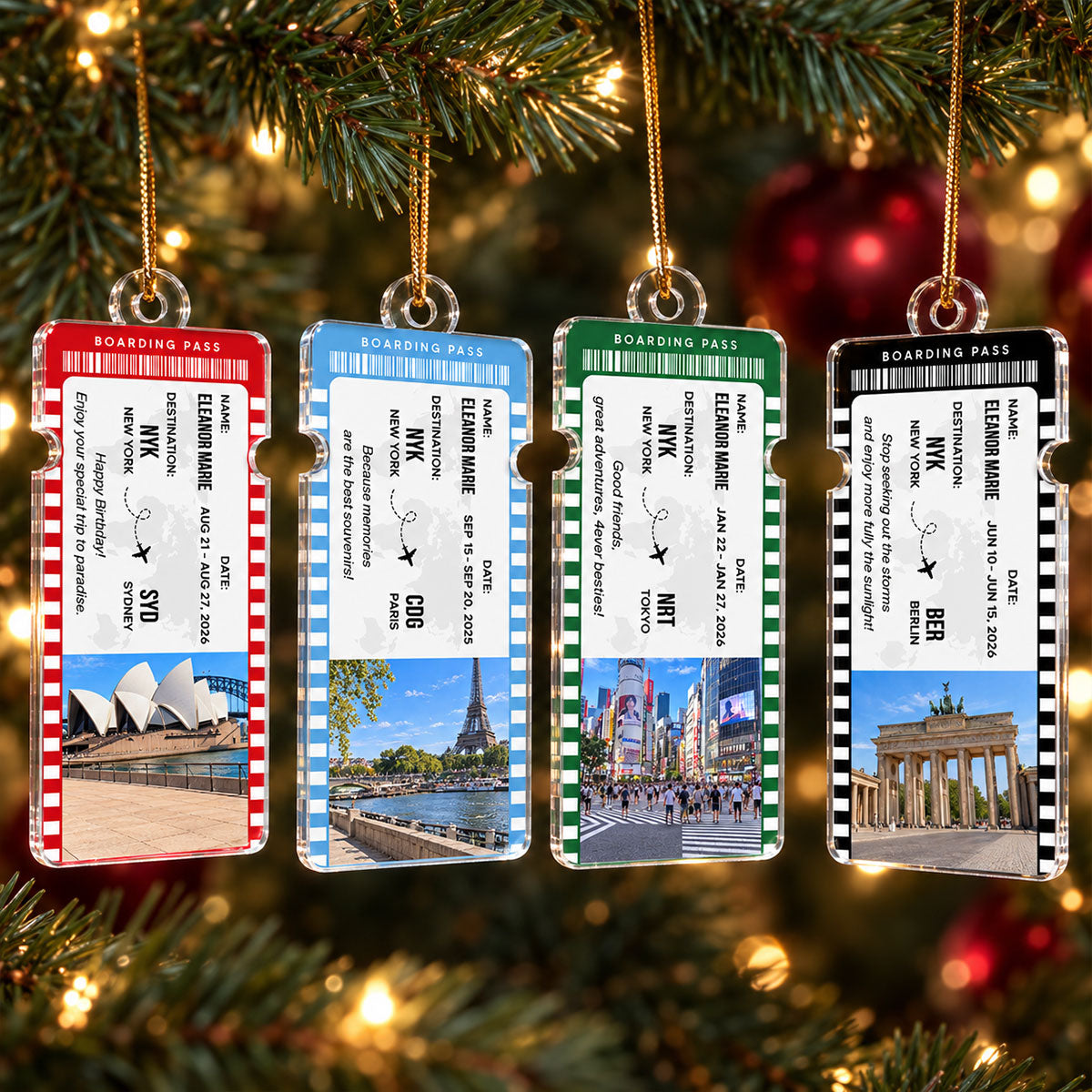 Travel Ticket Photo Keepsake - Personalized Acrylic Ornament - Gift for Best Friends, Couples & Travel Lovers