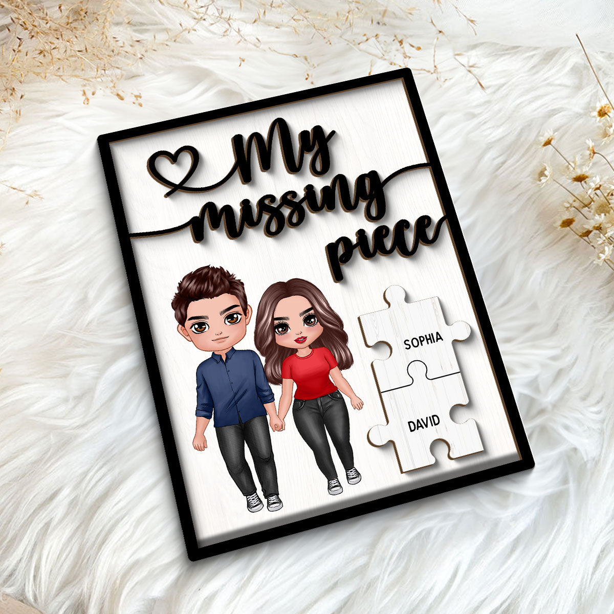 My Missing Piece Valentine‘s Day Doll Couple Standing Gift For Her Gift For Him Personalized 2-Layer Wooden Plaque