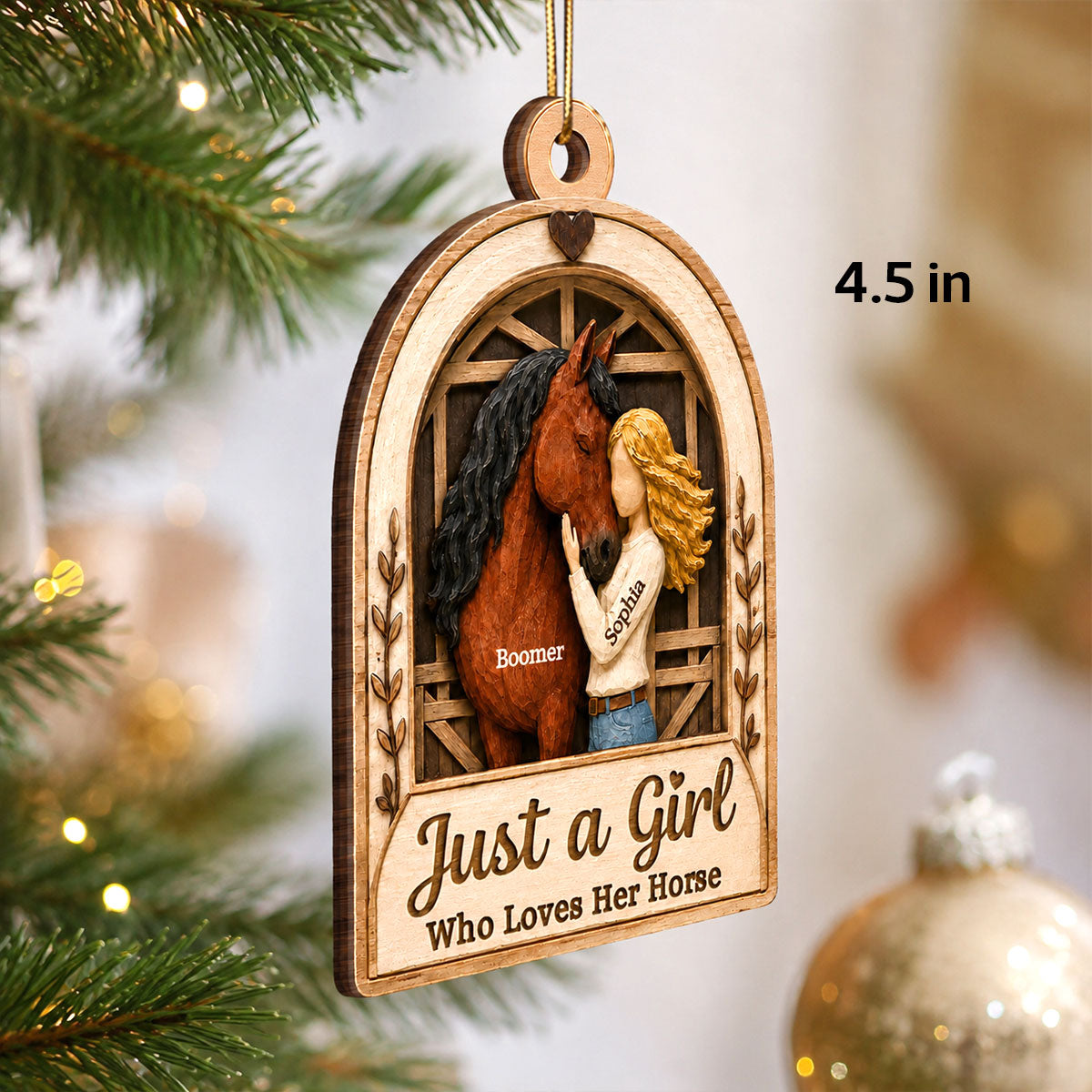 Girl With Horse In Barn 2D Flat Printed - Personalized Wooden Ornament - Keepsake Gift For Horse Lover