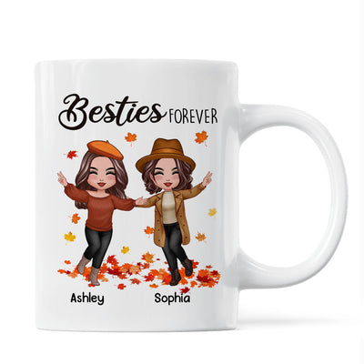 Fall Season Happy Doll Besties Playing With Autumn Leaves Personalized Mug