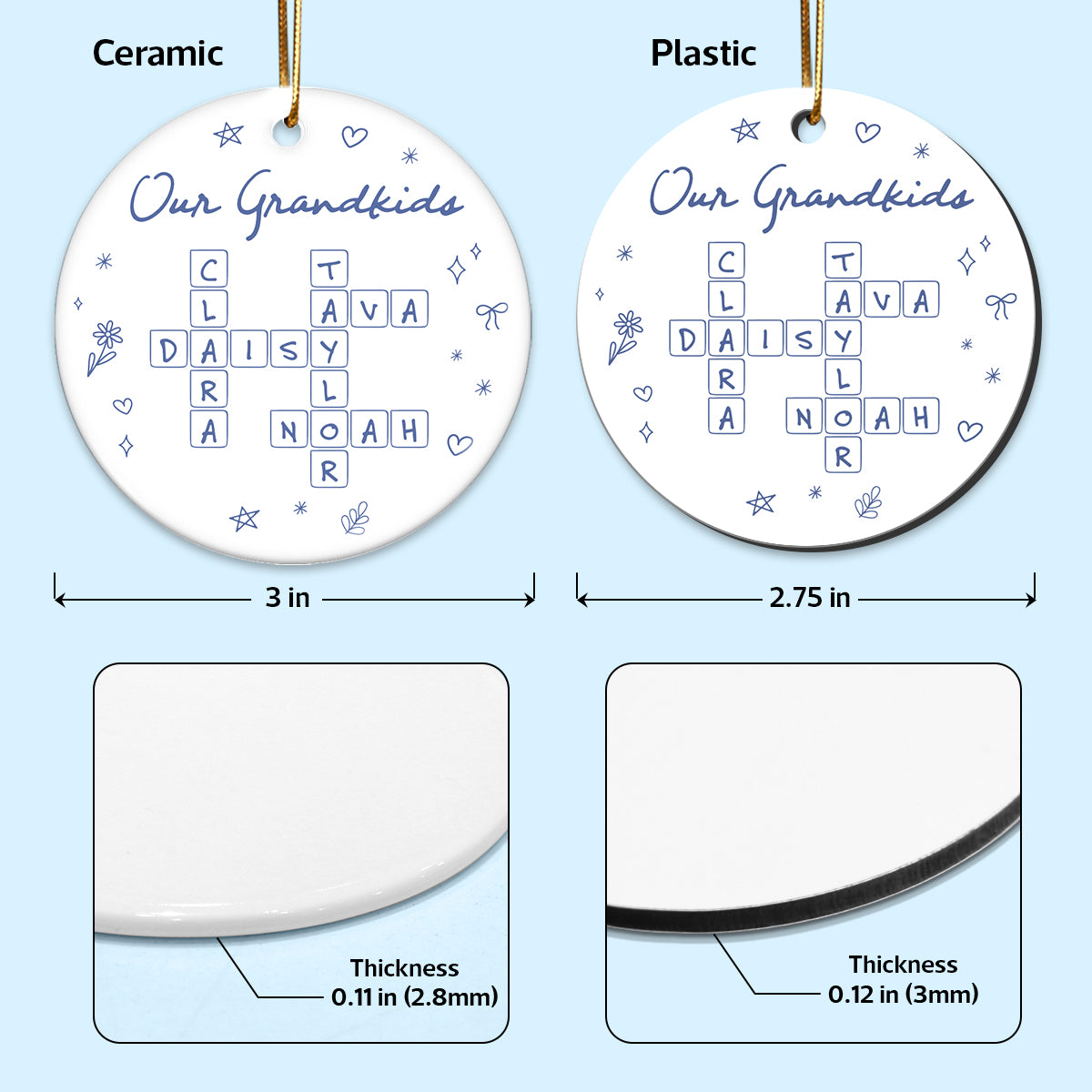 Our Grandkids Line Art Doodle Things Crossword Puzzle Art Gift For Grandma Personalized Ceramic Ornament