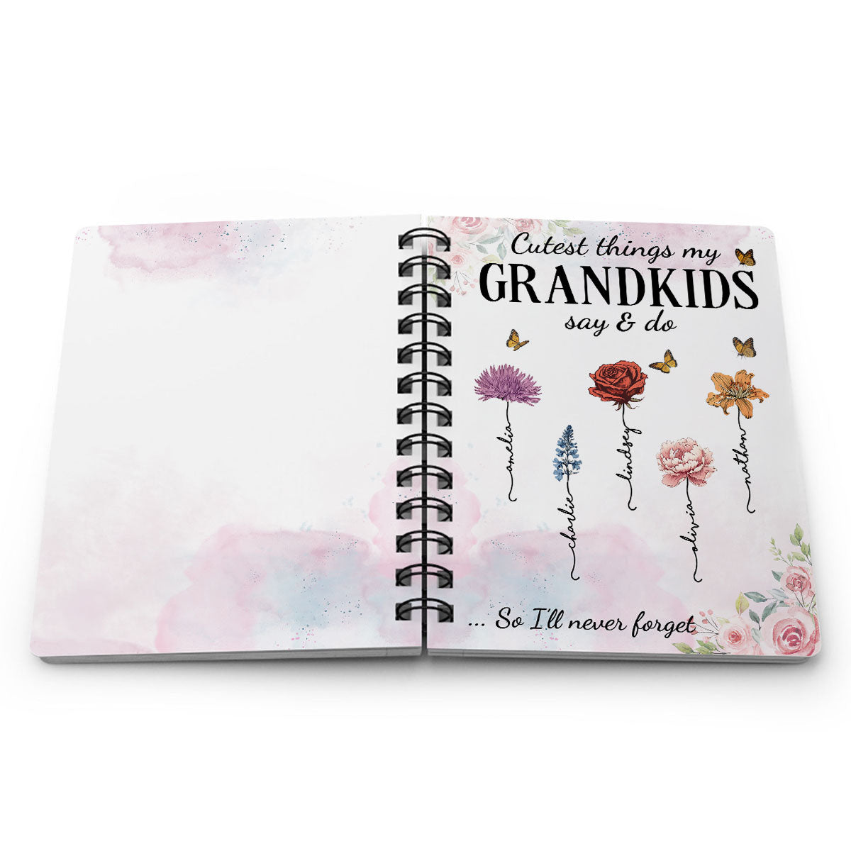 Cutest Things My Grandkids Say & Do Birth Month Flower Personalized Spiral Notebook Journal, Memory Book