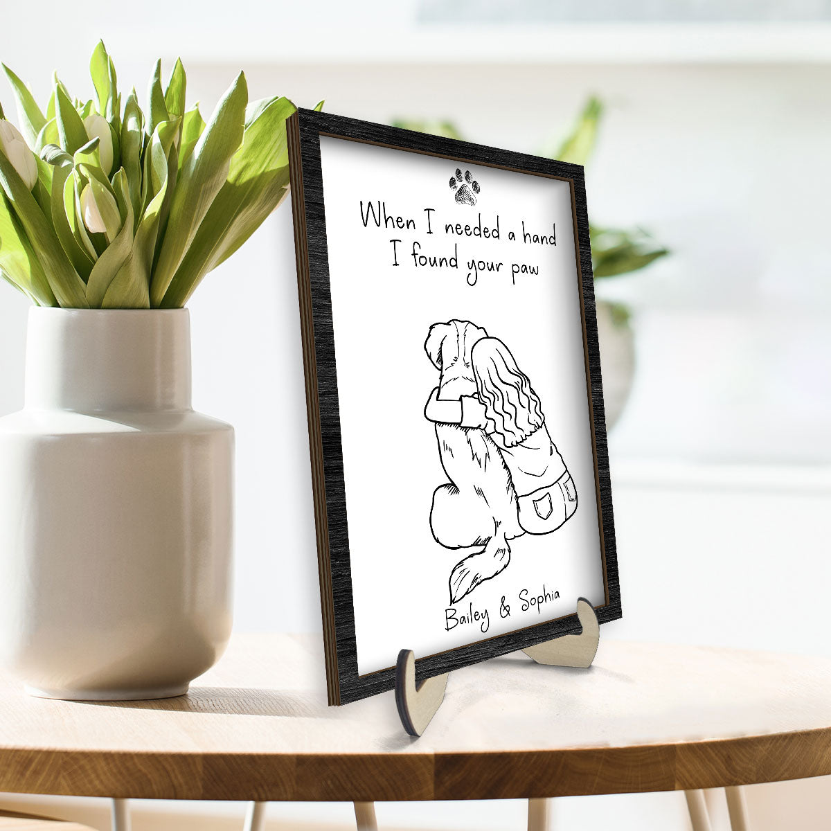 When I Needed A Hand I Found Your Paw Dog Mom Personalized 2-Layer Wooden Plaque