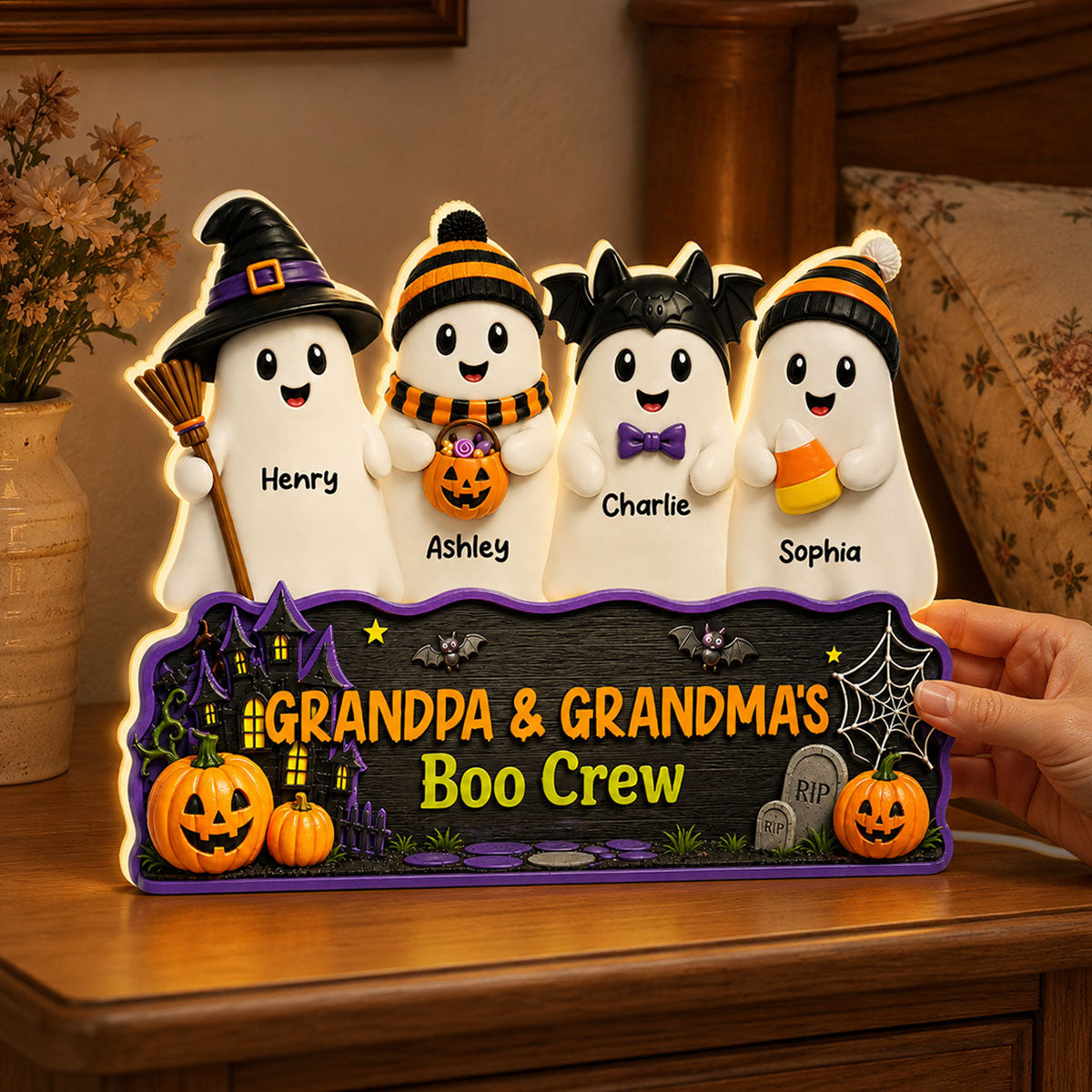 Halloween Grandpa Grandma's Boo Crew - Personalized Light Box - Halloween Decor For Grandparents