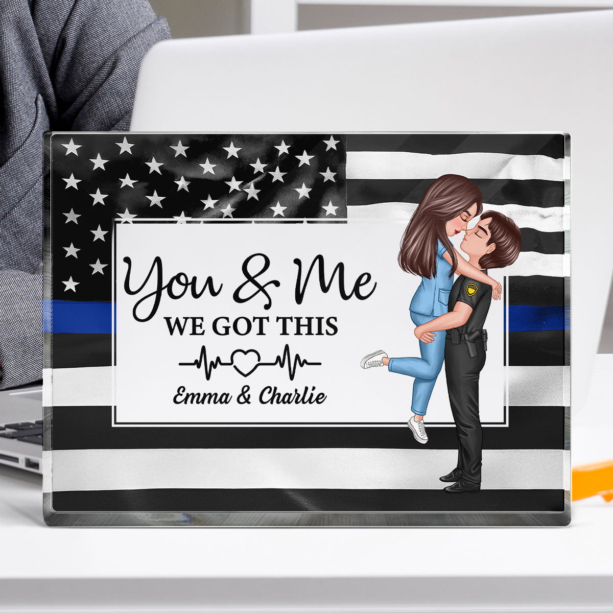 Hero Couple Patriotic USA Flag Personalized Acrylic Block Plaque, Anniversary  Gift For Him, For Her