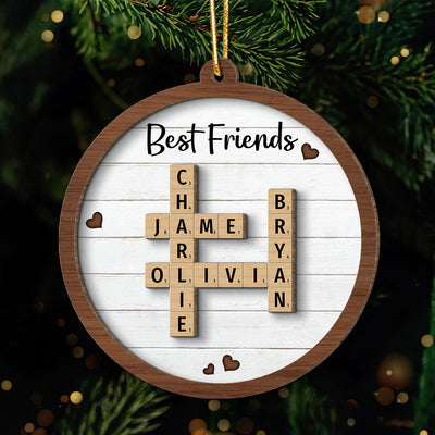 Best Friends Crossword Puzzle Art Personalized 2-Layer Wooden Ornament, Christmas Gift For Best Friends, Besties