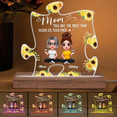 Doll Mom And Daughters Sons Sitting You Are The Piece Holds Us Together Personalized Custom Shape Acrylic Plaque LED Night Light
