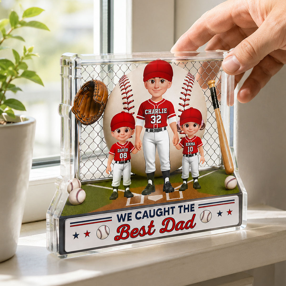 Baseball Dad And Kids We Caught The Best Dad - Personalized Acrylic Block Plaque - Father's Day Gift For Dad, Husband