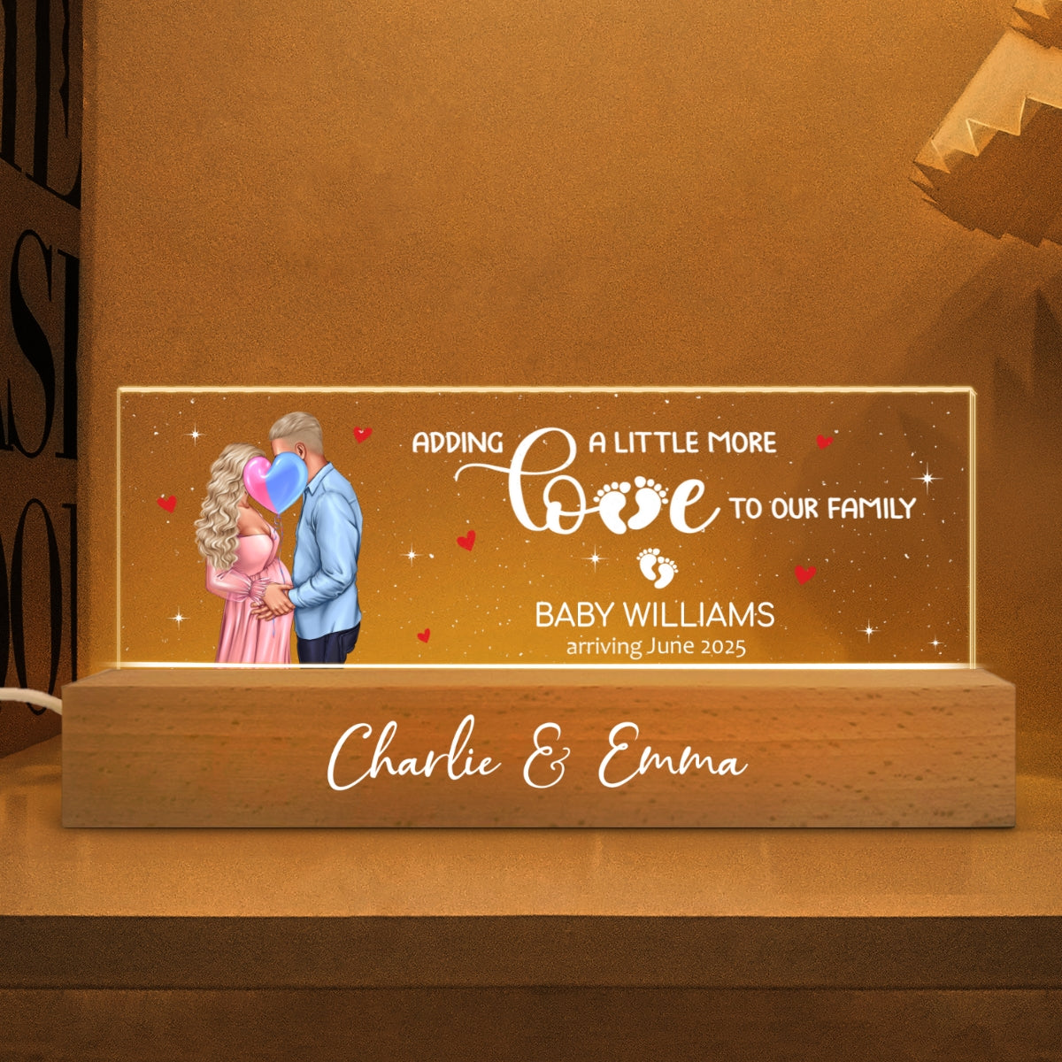 Kissing Couple, Expecting Parents, Pregnancy Couple Personalized Acrylic Block LED Night Light,  Gift, Pregnancy Announcement