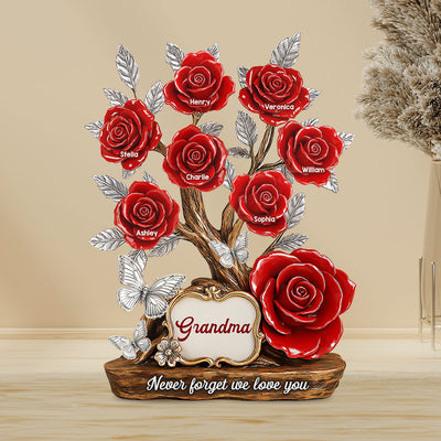 Mom Grandma & Kids Names On Roses Personalized Acrylic Block Plaque