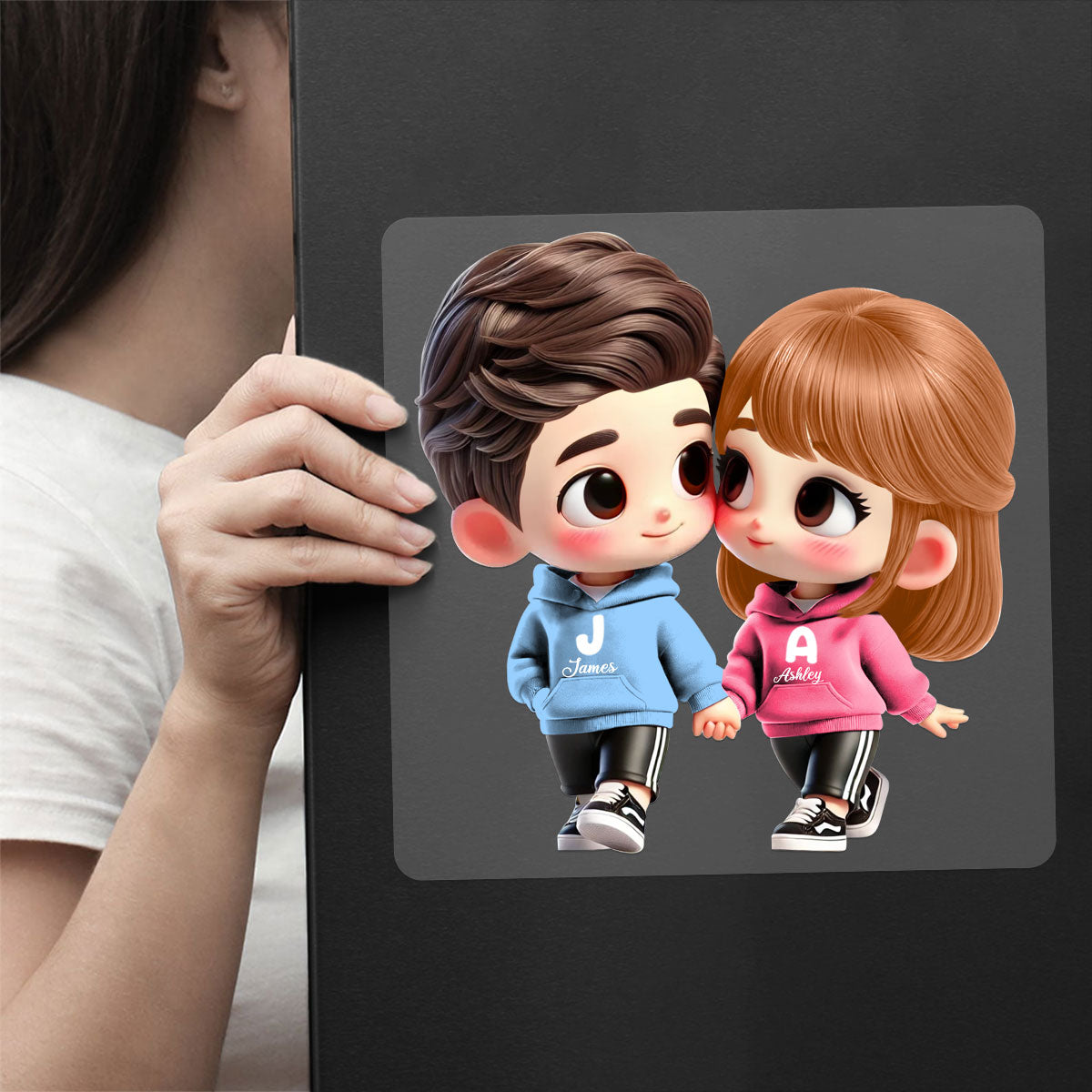 3D Effect Cute Cartoon Couple Holding Hands Personalized Car Decal, Window Sticker, Anniversary &  Gift for him, Gift for her