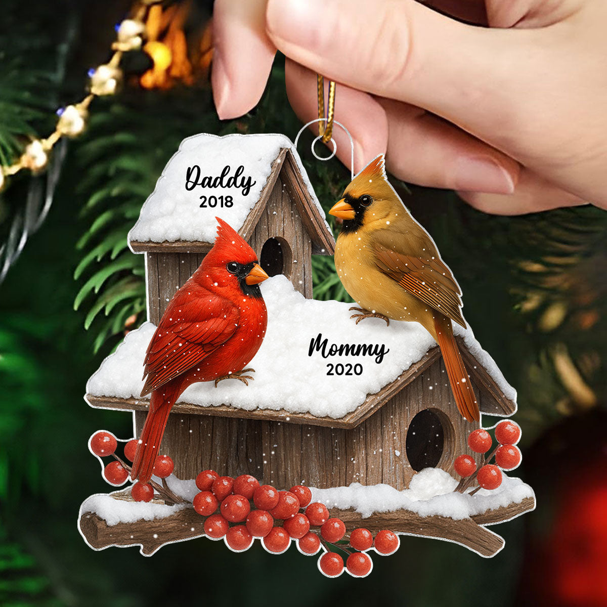 3D Effect Cardinals Bird House Personalized Acrylic Ornament, Heartwarming Memorial Sympathy Gift