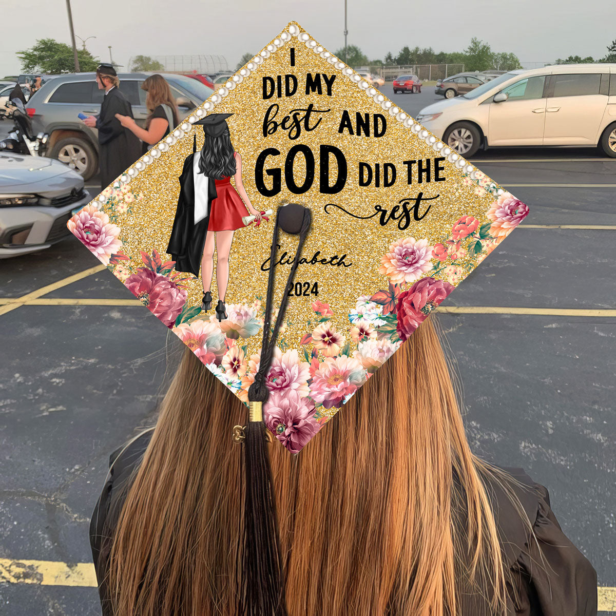 I Did My Best God Did The Rest Personalized Printed Graduation Cap Topper, Graduation Gift