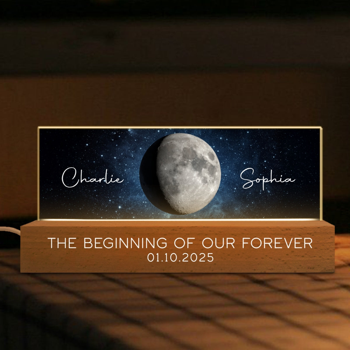Our Moon Couple Gift Moon Phase Art Personalized Acrylic Block LED Plaque, Gift for Mom, Gift for Grandma, Gift for Wife