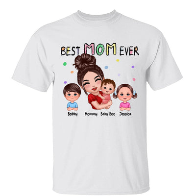Doll Mom Hugging Kids Best Mom Ever Crayon Text Personalized Shirt