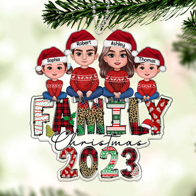 Family Christmas 2023 Doodle Letter Personalized Acrylic Ornament