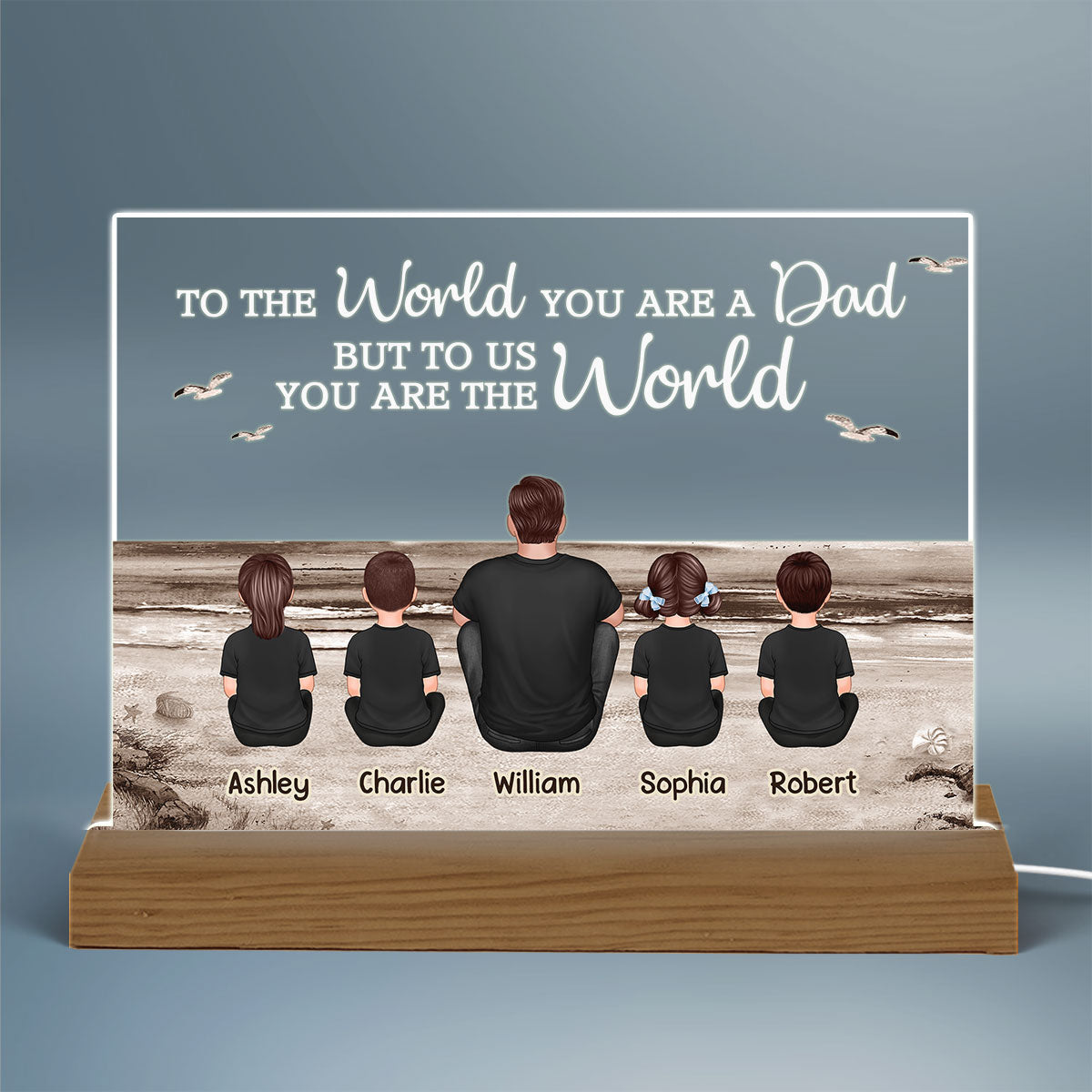 Dad And Sons Daughters Retro Vintage Beach Landscape Personalized Custom Shape Acrylic Warm LED Night Light