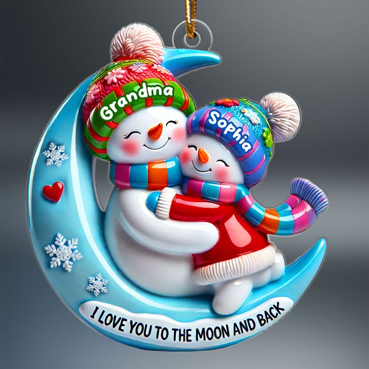 3D Effect Blue Moon Grandma Hugging Grandkid On The Moon Personalized Acrylic Ornament, Christmas Gift For Granddaughter, Grandson