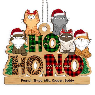 Ho Ho No Christmas Funny Cats Expressions Personalized Wooden Ornament