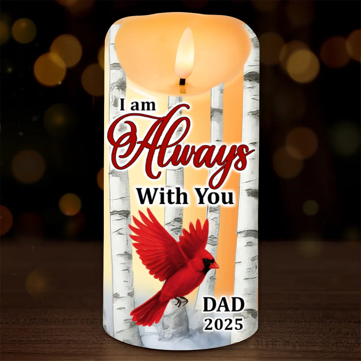 Birch Tree Cardinals I Am Always With You Memorial - Personalized LED Candle