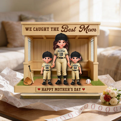 We Caught The Best Mom Baseball Softball Dugout Happy Mother's Day - Personalized 2-Layered Wooden Plaque - Mother's Day Gift For Baseball Mom