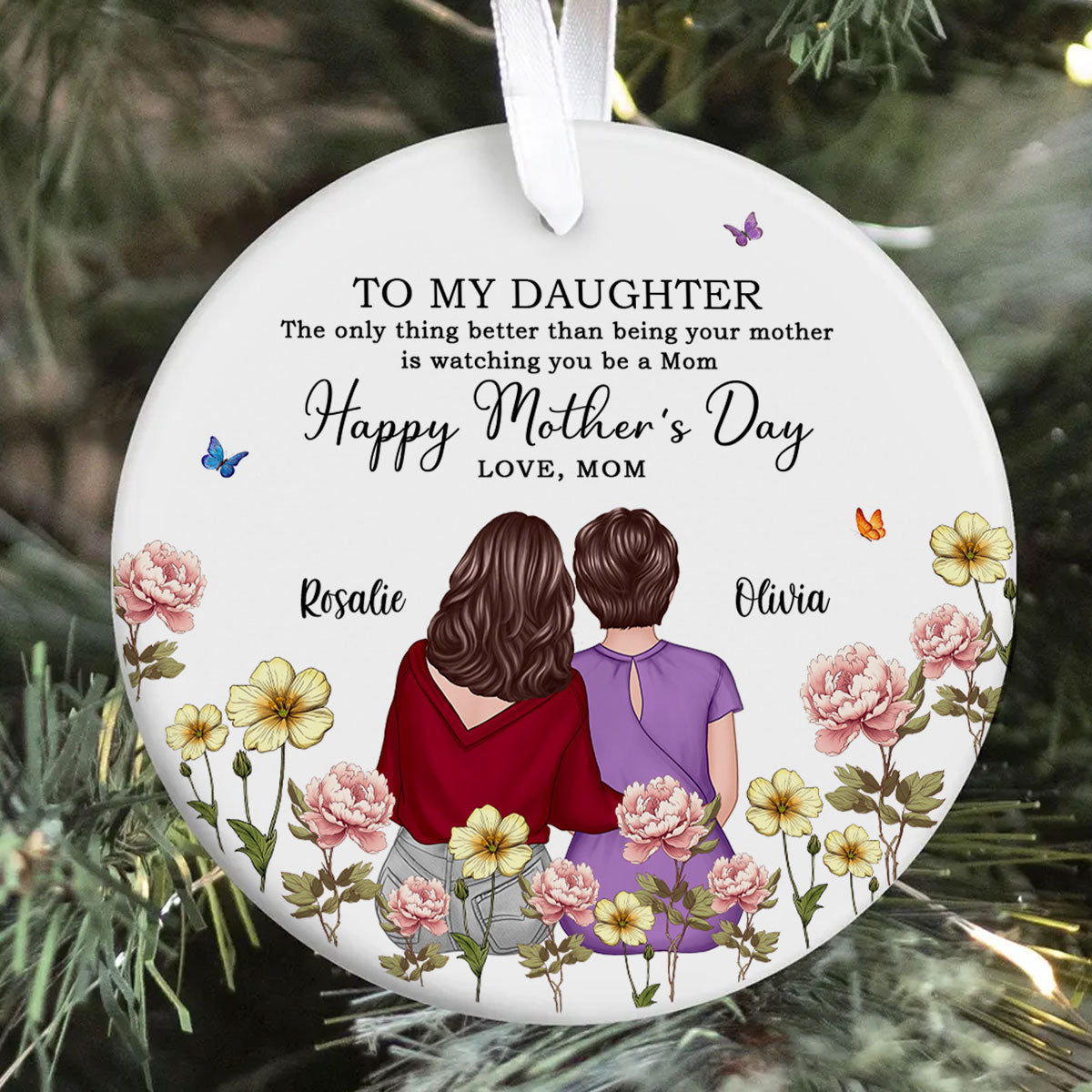 To My Daughter From Mom In Birth Month Flower Garden Personalized Circle Ceramic Ornament, Mother's Day gift