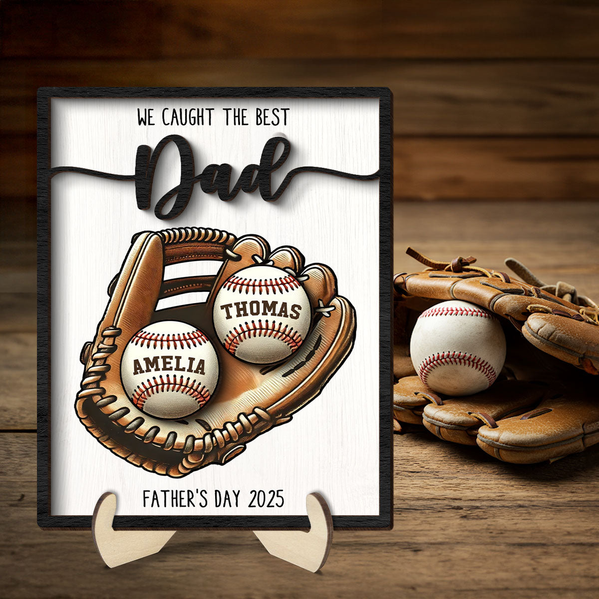 We Caught The Best Dad Baseball, Softball - Personalized 2-Layered Wooden Plaque - Gift For Dad, Gift For Husband, Gift For Grandpa