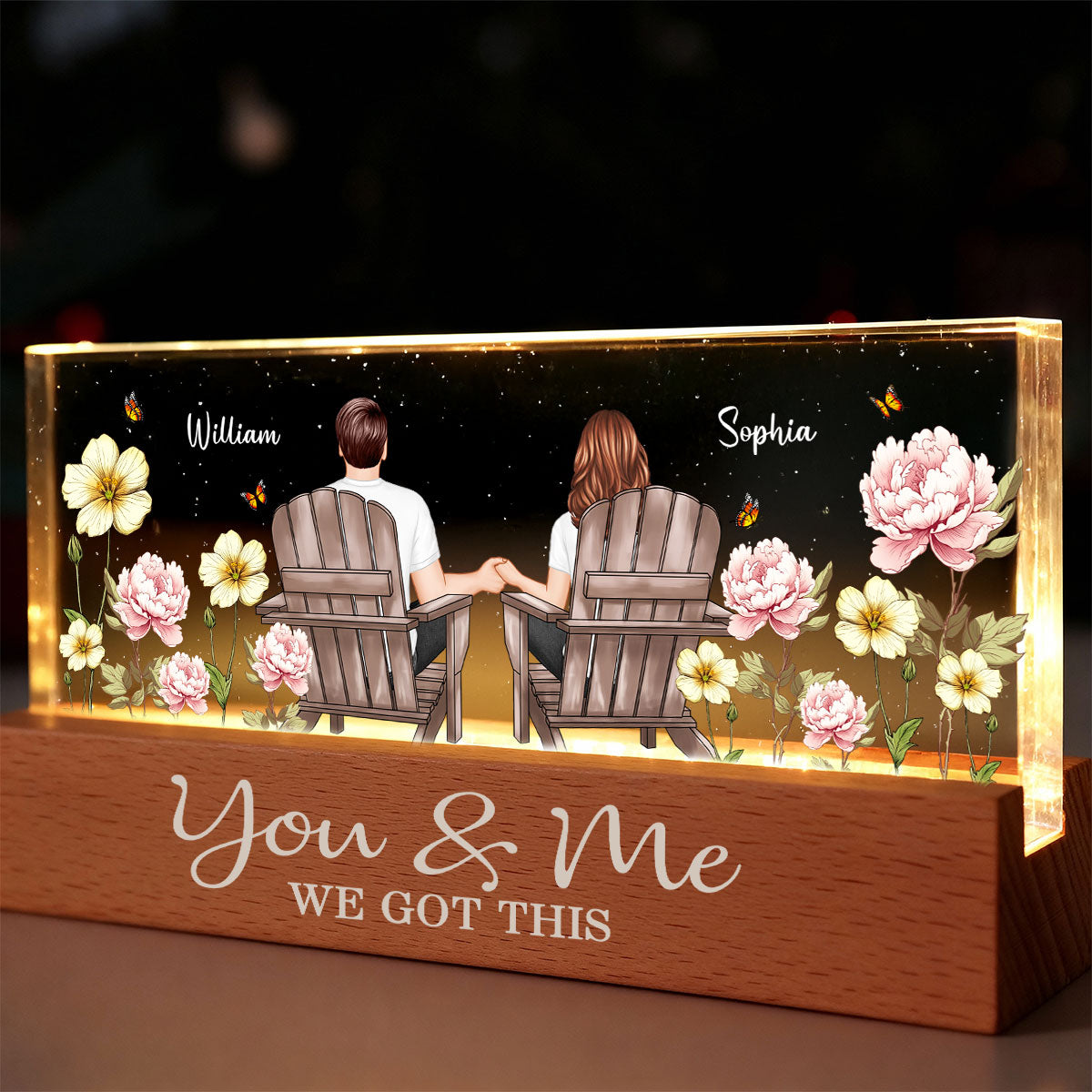 Eternal Love Couple Custom Birth Month Flower - Personalized Acrylic Block LED Night Light - Heartfelt Gift For Couple, For Him, For Her, Boyfriend, Girlfriend, Husband, Wife
