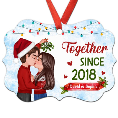 Doll Couple Kissing Under Mistletoe Personalized Christmas Ornament