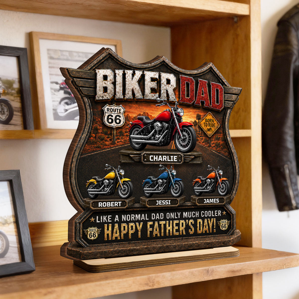 Biker Dad Cooler Dad - Personalized 2-Layered Wooden Plaque - Father's Day Gift For Dad, Husband, Grandpa, Bikers