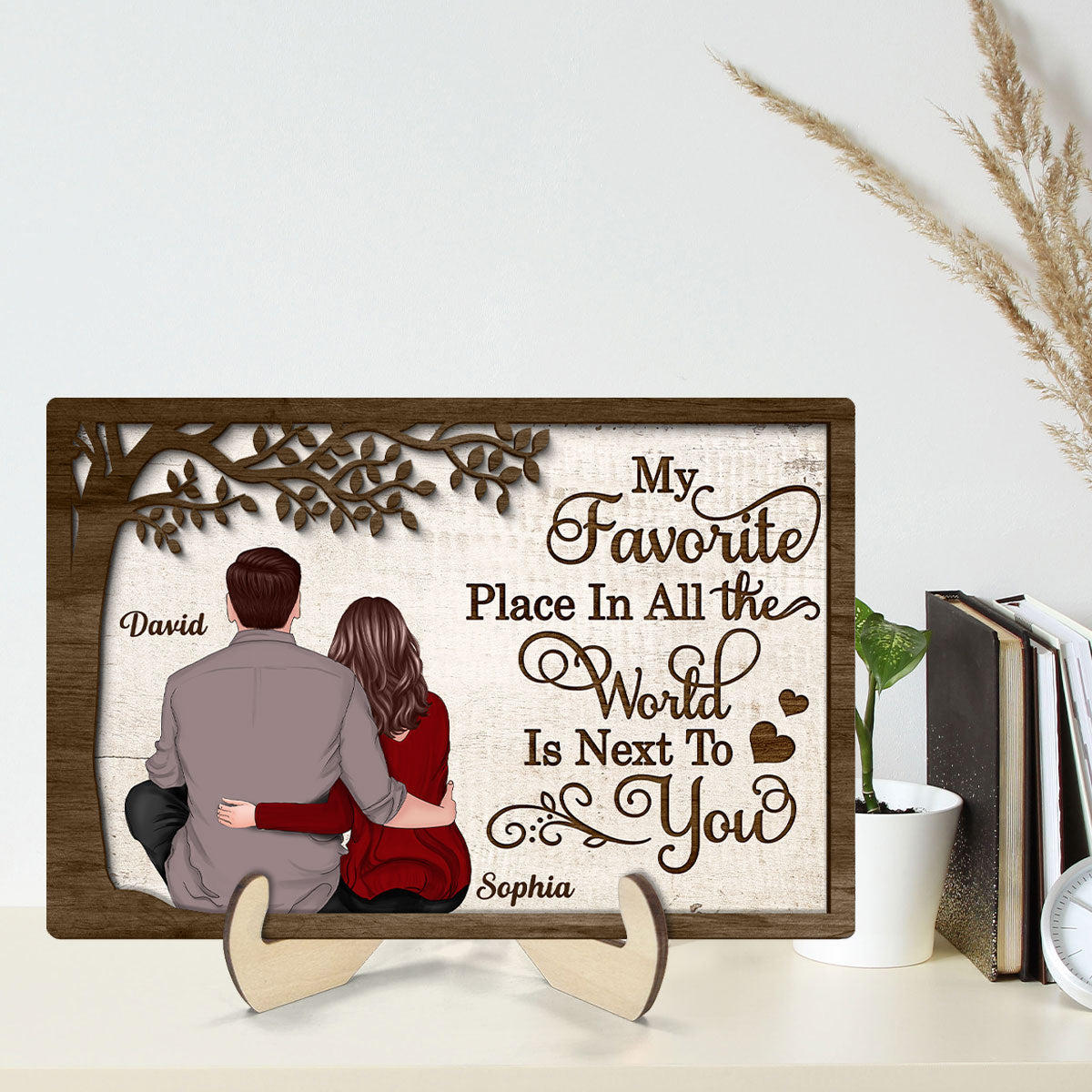 My Favorite Place In All The World Couple Personalized 2-Layer Wooden Plaque, Valentine‘s Day Gift For Him, For Her