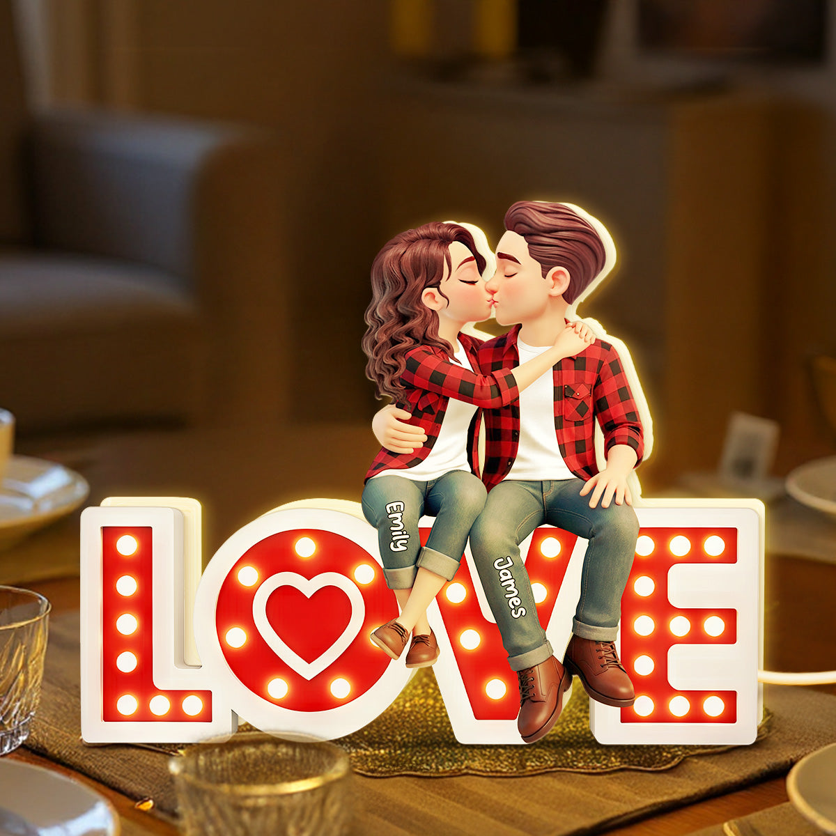 Eternal LOVE Couple Sitting Kissing - Personalized Light Box - Valentine's Day Gift For Couple, For Him, For Her