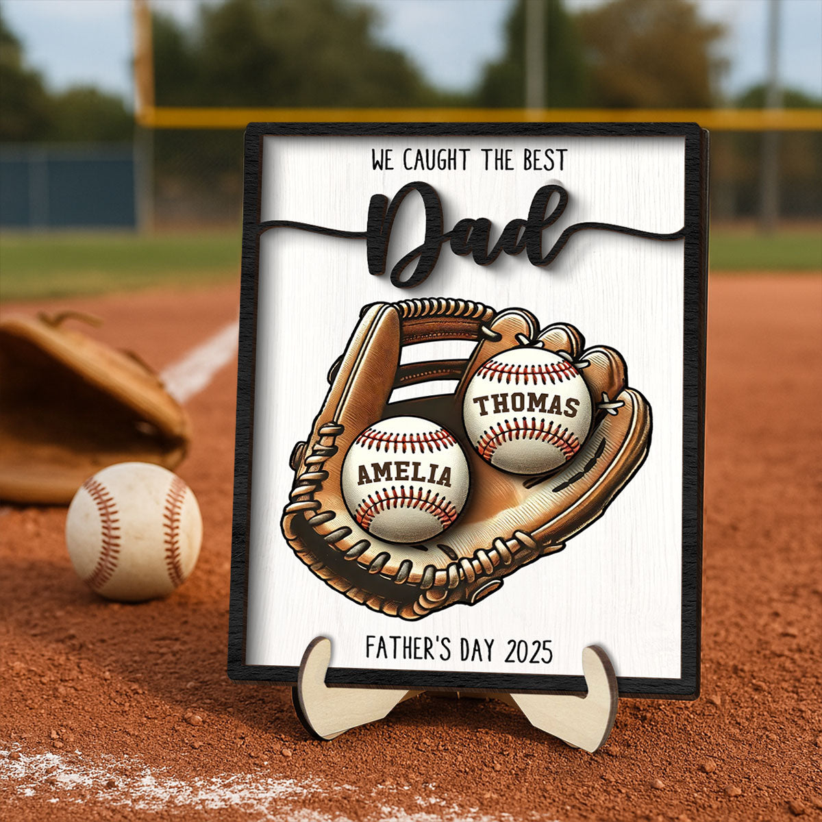 We Caught The Best Dad Baseball, Softball - Personalized 2-Layered Wooden Plaque - Gift For Dad, Gift For Husband, Gift For Grandpa