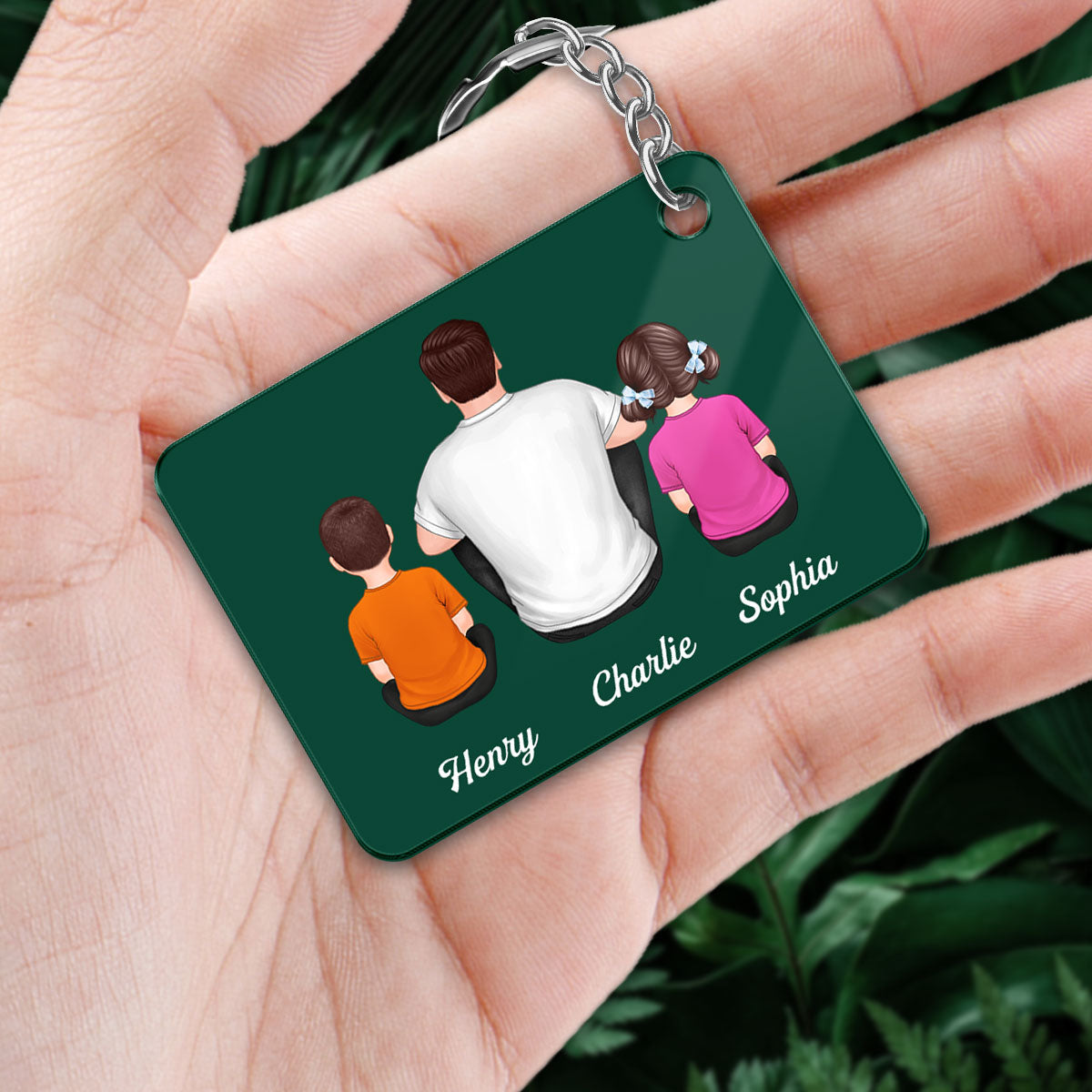 Dad Grandpa We Love You Map Pattern Back View Man Kids Dog Cat Personalized Acrylic Keychain