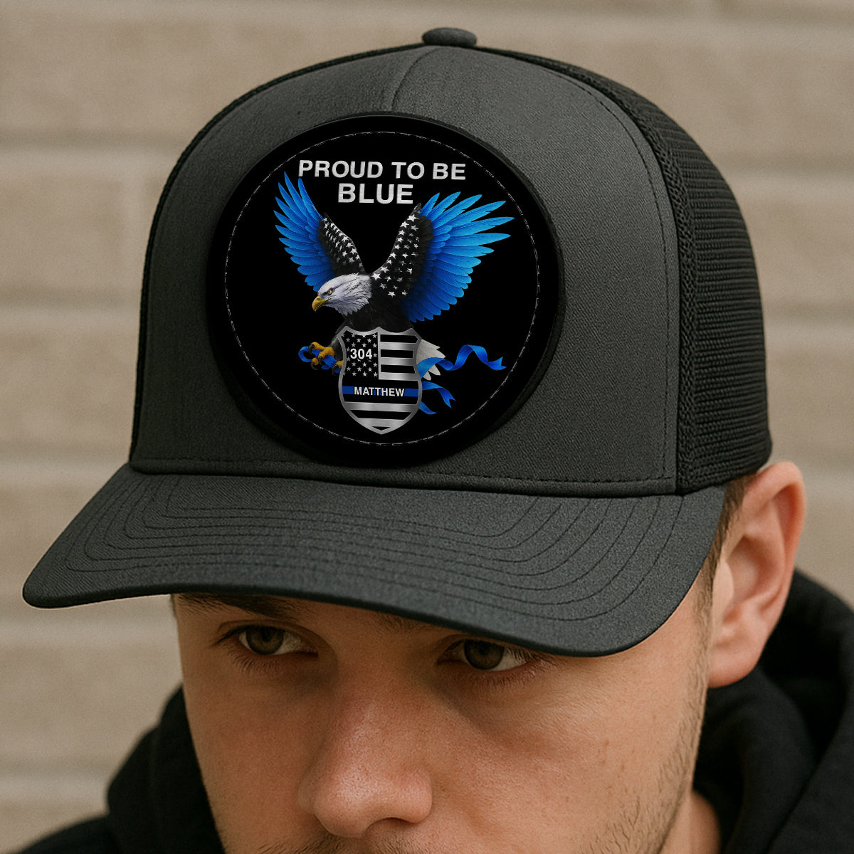 Proud To Be Blue Gift For Police Dad Grandpa Personalized Leather Patch Hat