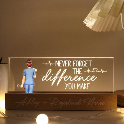 Never Forget The Difference You Make Gift For Nurse Personalized Acrylic Block Night Light