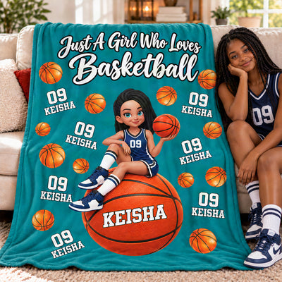 Proud Basketball Player Slay Girl Custom Name & Number - Personalized Fleece Blanket - Christmas Gift For Volleyball Players, Granddaughter, Daughter