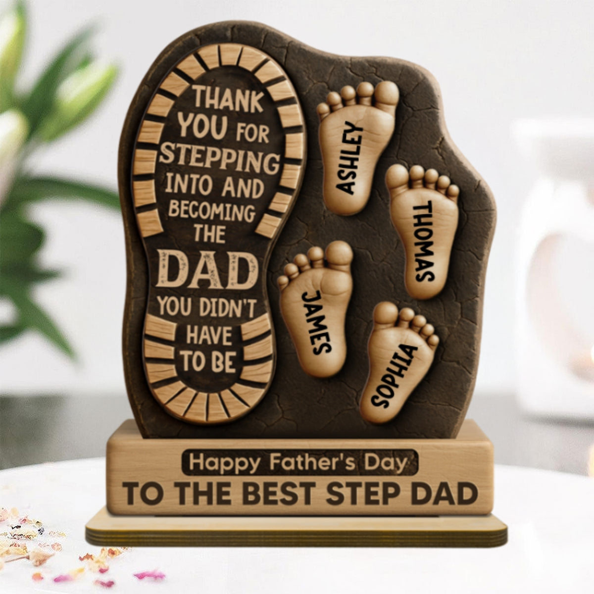 Happy Father's Day Best Step Dad Ever Personalized 2-Layer Standing Wooden Plaque| Heartfelt Father's Day Gift For Stepdad, Bonus Dad