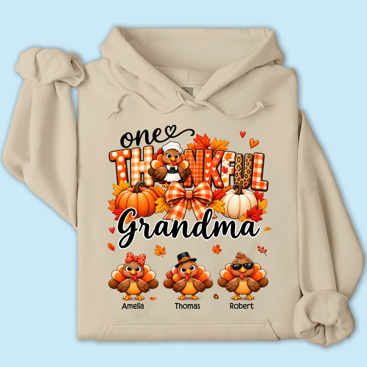 One Thankful Grandma Turkey Thanksgiving - Personalized Shirt - Gift For Mom, Grandma