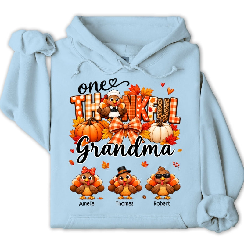 One Thankful Grandma Turkey Thanksgiving - Personalized Shirt - Gift For Mom, Grandma