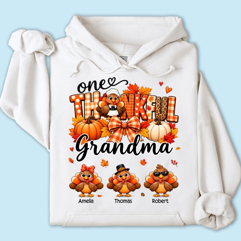 One Thankful Grandma Turkey Thanksgiving - Personalized Shirt - Gift For Mom, Grandma