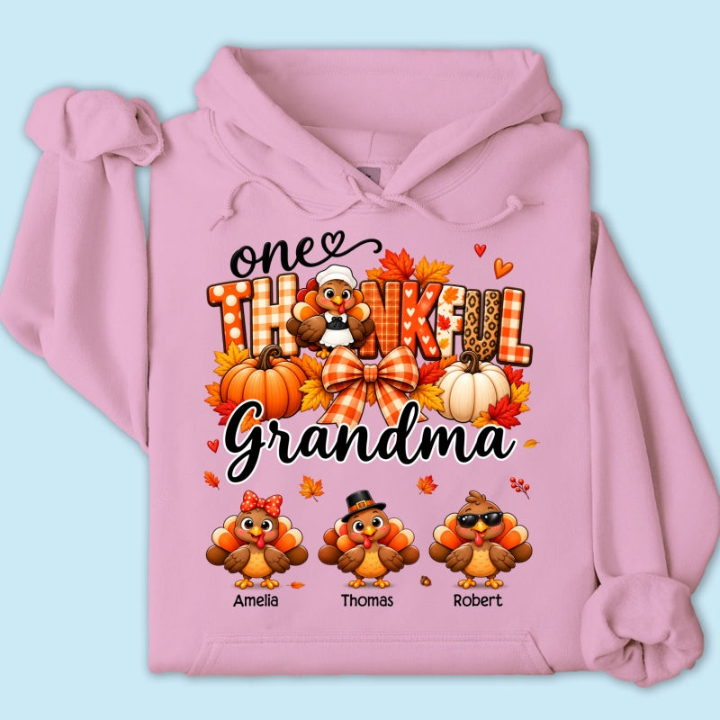 One Thankful Grandma Turkey Thanksgiving - Personalized Shirt - Gift For Mom, Grandma