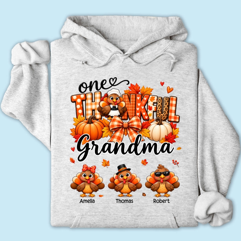 One Thankful Grandma Turkey Thanksgiving - Personalized Shirt - Gift For Mom, Grandma