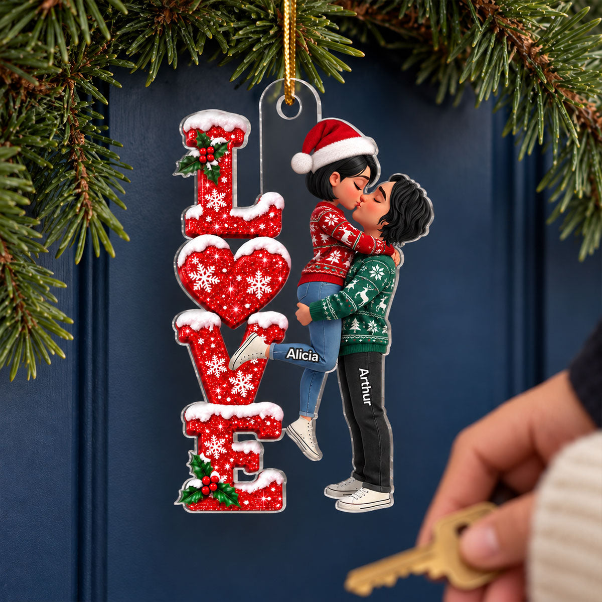 Romantic Christmas Couple LOVE - Personalized Acrylic Ornament - Christmas Keepsake, Gift for Couples, Husband, Wife, Boyfriend, Girlfriend
