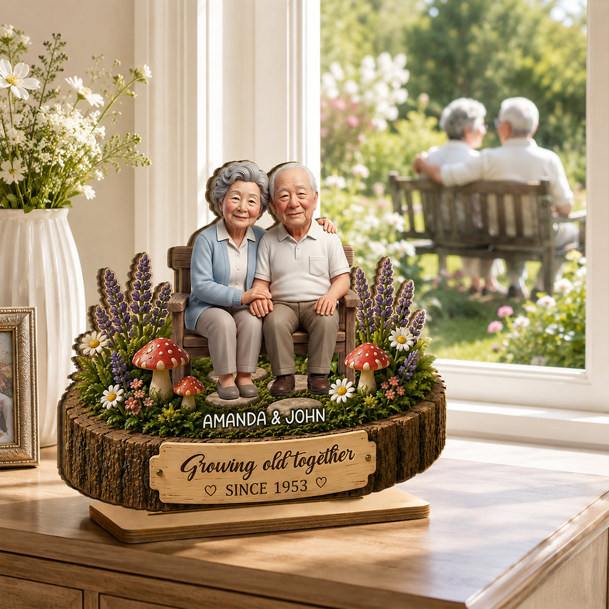 Custom Photo Couple Sitting - Personalized 2-Layered Wooden Plaque - Gift For Couple