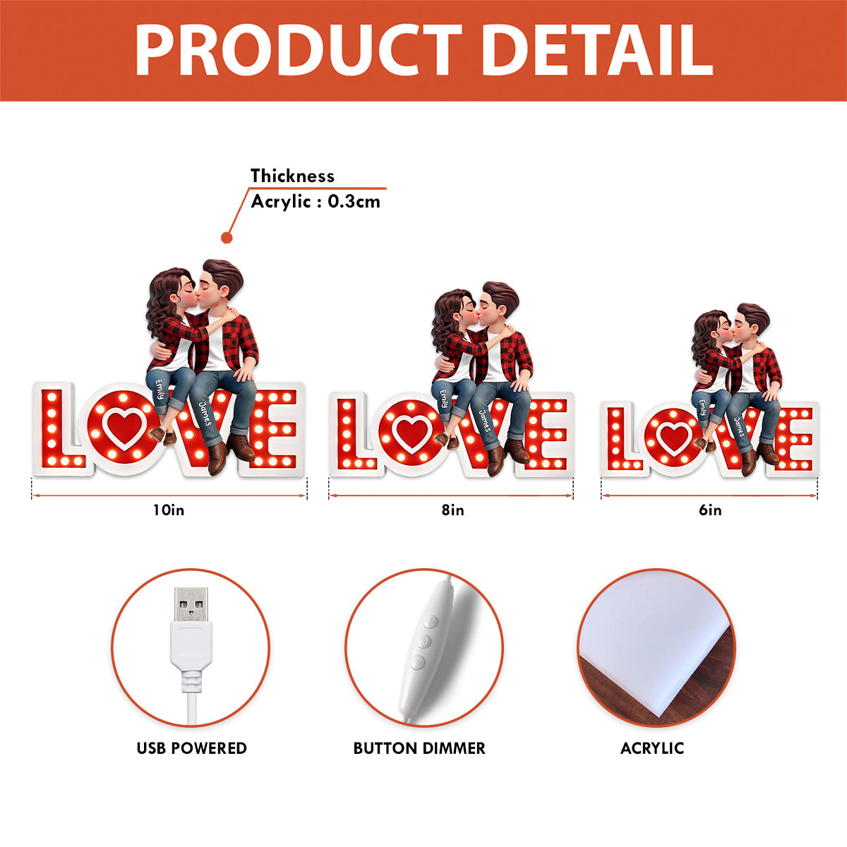 Eternal LOVE Couple Sitting Kissing - Personalized Light Box - Valentine's Day Gift For Couple, For Him, For Her